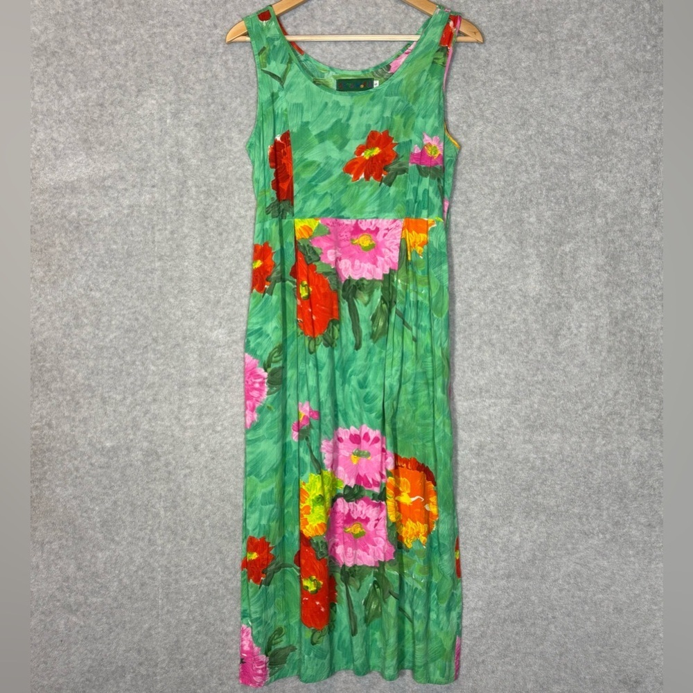 Jams World Vintage Sleeveless Posies Print Floral Dress-Green-Women Size Small - Picture 2 of 6